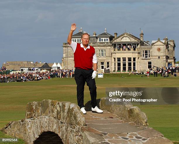 Jack Nicklaus on the 18th fareway saying farewell to St. Andrews during the second round of the 2005 British Open Golf Championship at the Royal and...