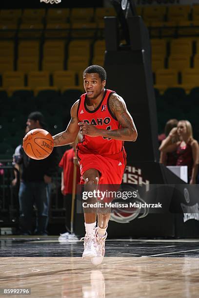 Jamaal Tatum of the Idaho Stampede moves the ball against the Utah Flash during the game at McKay Events Center on March 09, 2009 in Orem, Utah. The...