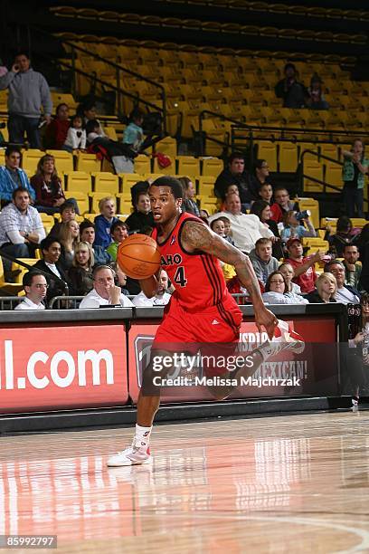 Jamaal Tatum of the Idaho Stampede moves the ball against the Utah Flash during the game at McKay Events Center on March 09, 2009 in Orem, Utah. The...