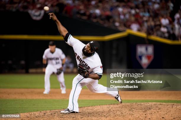 Fernando Rodney of the Arizona Diamondbacks delivers a pitch during the National League Wild Card Game against the Colorado Rockies at Chase Field on...