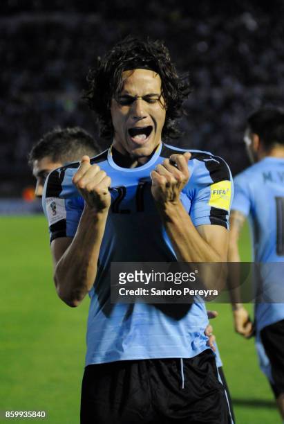 Edison Cavani of Uruguay celebrates after scoring his team's second goal during a match between Uruguay and Bolivia as part of FIFA 2018 World Cup...