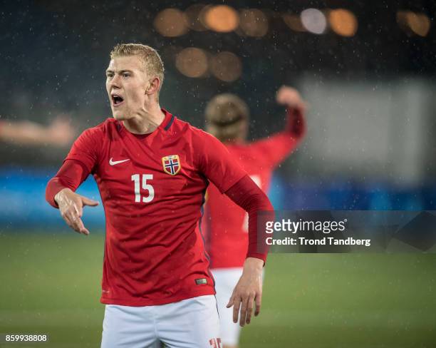 Henrik Bjordal of Norway during the U-21 FIFA 2018 World Cup Qualifier between Norway and Germany at Marienlyst Stadion on October 10, 2017 in...