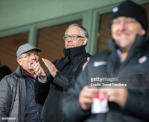 Coach A Team Lars Lagerback of Norway observe the U-21 FIFA 2018 World Cup Qualifier between Norway and Germany at Marienlyst Stadion on October 10,...