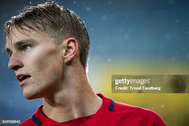 Martin Odegaard of Norway during the U-21 FIFA 2018 World Cup Qualifier between Norway and Germany at Marienlyst Stadion on October 10, 2017 in...