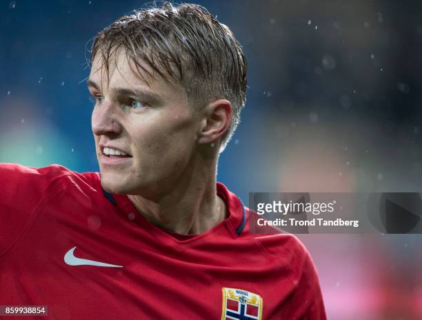 Martin Odegaard of Norway during the U-21 FIFA 2018 World Cup Qualifier between Norway and Germany at Marienlyst Stadion on October 10, 2017 in...