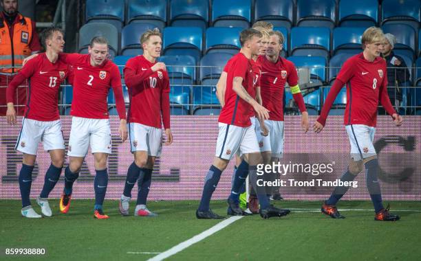 Erlend Reitan, Julian Ryerson, Martin Odegaard, Birk Risa, Andreas Hanche-Olsen, Iver Fossum, Morten Thorsby of Norway during the U-21 FIFA 2018...