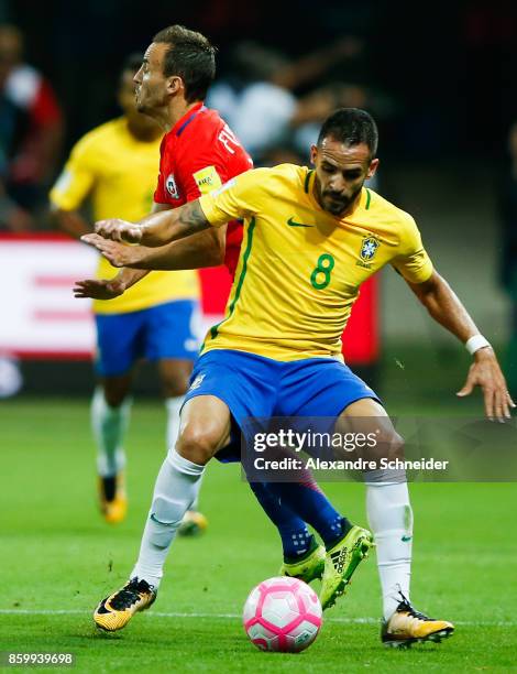 Renato Augusto of Brazil in action during the match between Brazil and Chile for the 2018 FIFA World Cup Russia Qualifier at Allianz Parque Stadium...