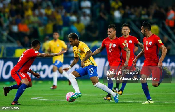 Neymar of Brazil in action during the match between Brazil and Chile for the 2018 FIFA World Cup Russia Qualifier at Allianz Parque Stadium on...