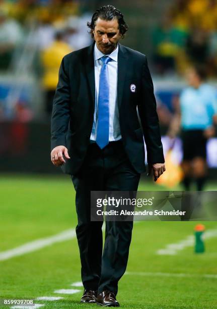 Juan Antonio Pizzi, head coach of Chile in action during the match between Brazil and Chile for the 2018 FIFA World Cup Russia Qualifier at Allianz...