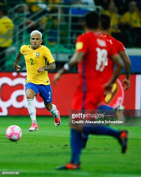 Daniel Alvesr of Brazil in action during the match between Brazil and Chile for the 2018 FIFA World Cup Russia Qualifier at Allianz Parque Stadium on...