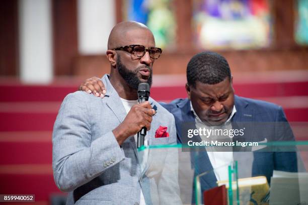 Comedian Rickey Smiley and Dr. E. Dewey Smith onstage at The House Of Hope Atlanta on October 8, 2017 in Decatur, Georgia.