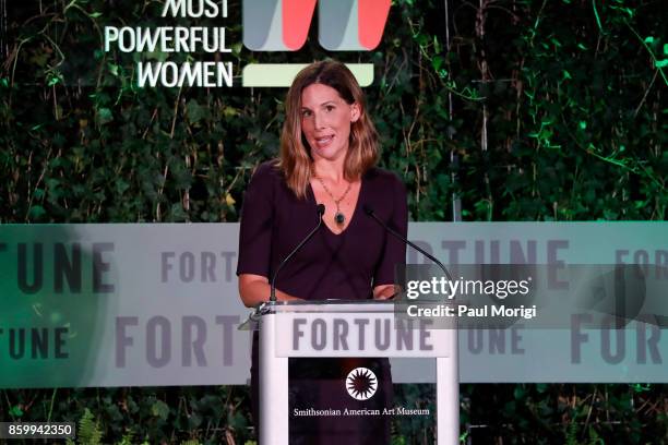 Fortune Senior Editor-at-Large Leigh Gallagher speaks onstage at the Fortune Most Powerful Women Summit - Day 2 on October 10, 2017 in Washington, DC.