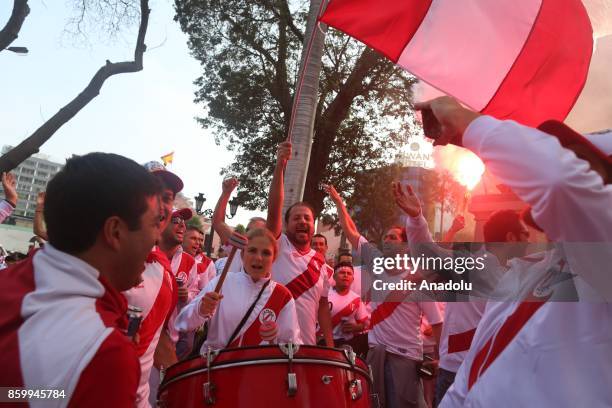 Fans of Peru support their team ahead of the 2018 FIFA World Cup Qualification match between Peru and Colombia at National Stadium in Lima, Peru on...