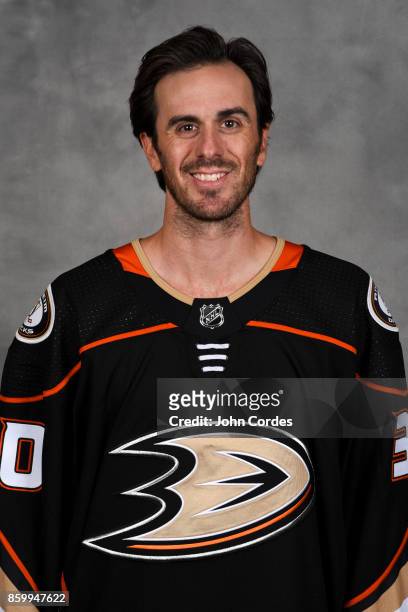 Ryan Miller of the Anaheim Ducks poses for his official headshot for the 2017-2018 season on September 7, 2017 at Honda Center in Anaheim, California.