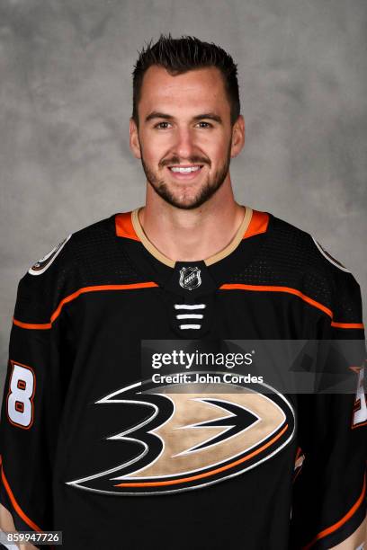 Nicolas Kerdiles of the Anaheim Ducks poses for his official headshot for the 2017-2018 season on September 14, 2017 at Honda Center in Anaheim,...