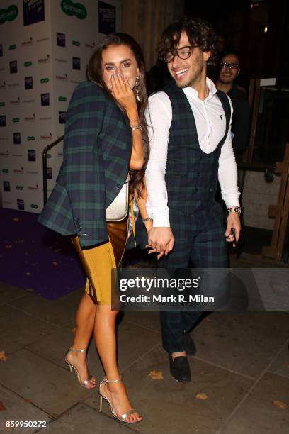 Amber Davies and Kem Cetinay attending the Specsavers 'Spectacle Wearer of the Year' awards on October 10, 2017 in London, England.