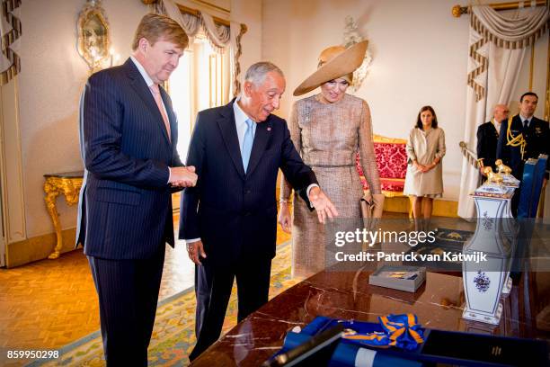 King Willem-Alexander of The Netherlands and Queen Maxima of The Netherlands visit President Marcelo Rebelo de Sousa of Portugal at Palacio de Belem...