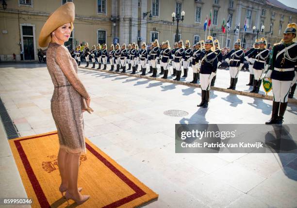 King Willem-Alexander of The Netherlands and Queen Maxima of The Netherlands visit mayor Fernando Medina of Lissabon at Camara Municipal de Lisboa on...