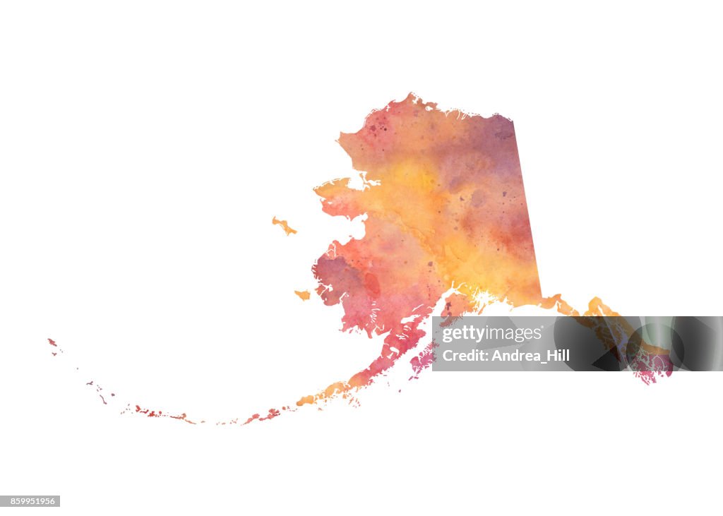 Alaska Fall Color Map Watercolor Map Of The Us State Of Alaska In Autumn Colors High-Res ...