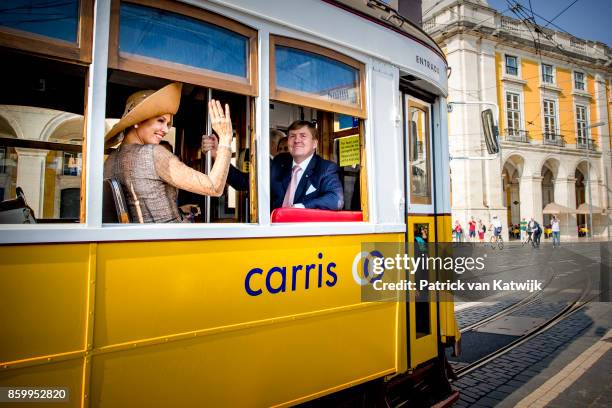 King Willem-Alexander of The Netherlands and Queen Maxima of The Netherlands during a trim ride on October 10, 2017 in Lisboa CDP, Portugal.