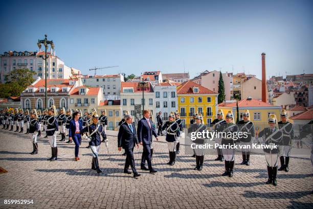 King Willem-Alexander of The Netherlands visits the chairman of the parliament Ferro Rodrigues at the Palacio de Sao Bento on October 10, 2017 in...