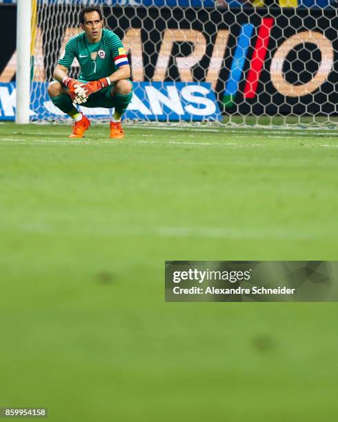 Claudio Bravo of Chile reacts after losing the match between Brazil and Chile for the 2018 FIFA World Cup Russia Qualifier at Allianz Parque Stadium...