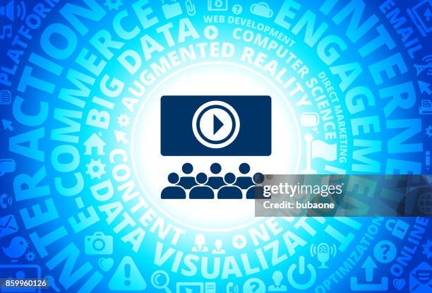 multimedia presentation icon on internet modern technology words background - hybrid learning stock illustrations