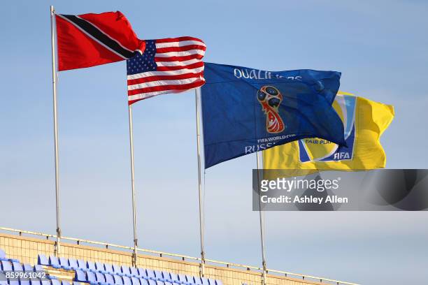 Flags fly high prior to kick off during the FIFA World Cup Qualifier match between Trinidad and Tobago at the Ato Boldon Stadium on October 10, 2017...