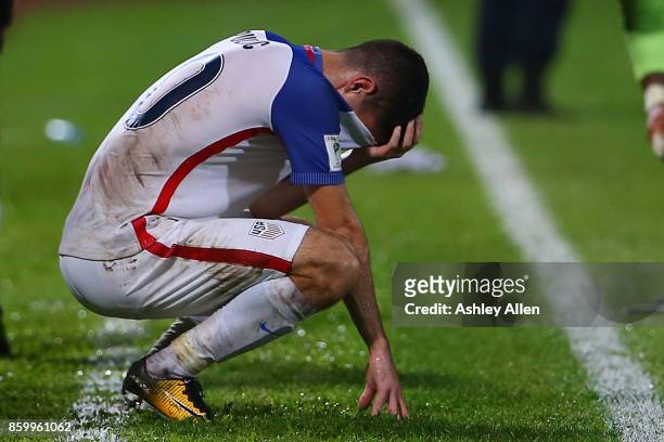 Christian Pulisic of the United States mens national team reacts to their loss to Trinidad and Tobago during the FIFA World Cup Qualifier match...