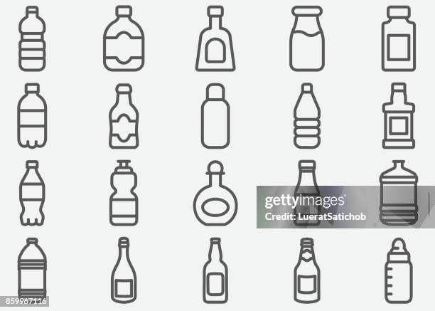 stockillustraties, clipart, cartoons en iconen met fles drank lijn pictogrammen - drinkwater