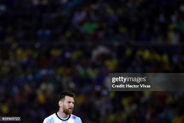 Lionel Messi of Argentina looks on during a match between Ecuador and Argentina as part of FIFA 2018 World Cup Qualifiers at Olimpico Atahualpa...