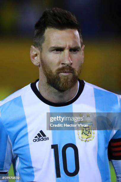 Lionel Messi of Argentina poses prior a match between Ecuador and Argentina as part of FIFA 2018 World Cup Qualifiers at Olimpico Atahualpa Stadium...