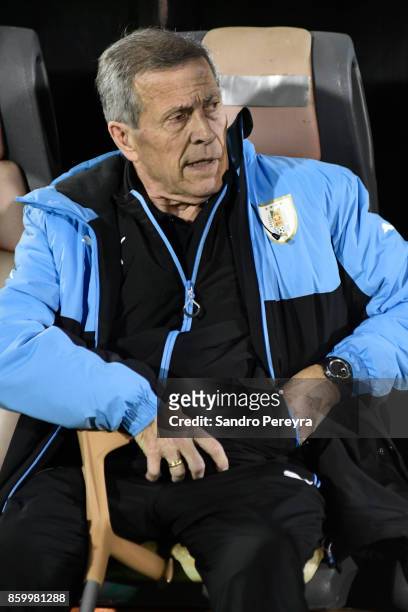 Oscar Washington Tabarez coach of Uruguay looks on before a match between Uruguay and Bolivia as part of FIFA 2018 World Cup Qualifiers at Centenario...
