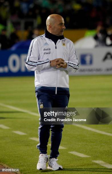 Jorge Sampaoli coach of Argentina looks on during a match between Ecuador and Argentina as part of FIFA 2018 World Cup Qualifiers at Olimpico...