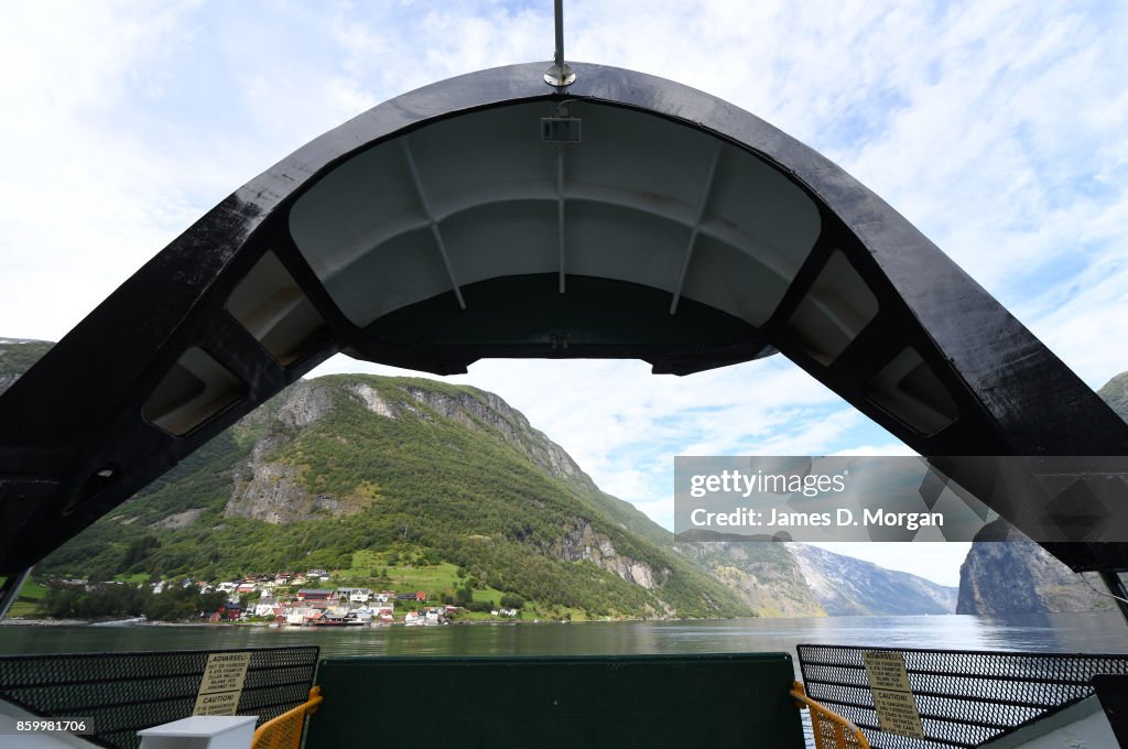 Views from ferry through Norwegian fjordlands