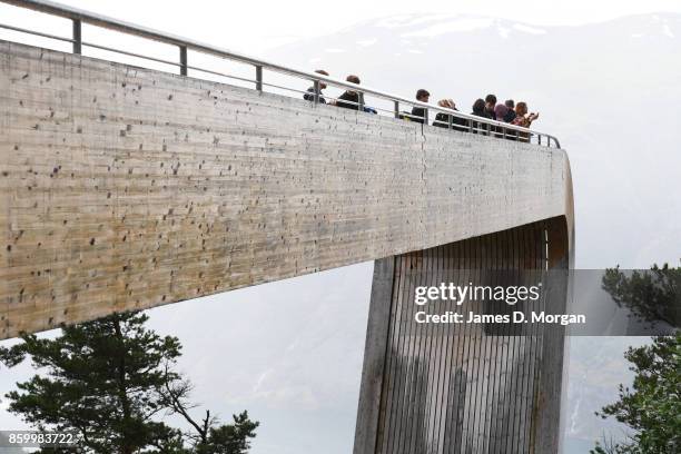 People standing at stegastein lookout in Norwayon February 8th 2017 in Norway.