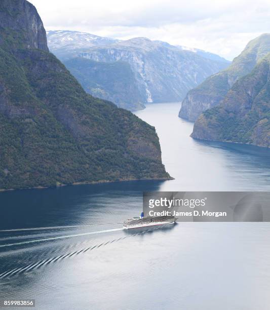 Cruise ship seen sailing through Norwegian Fjord on February 8th 2017 in Norway.