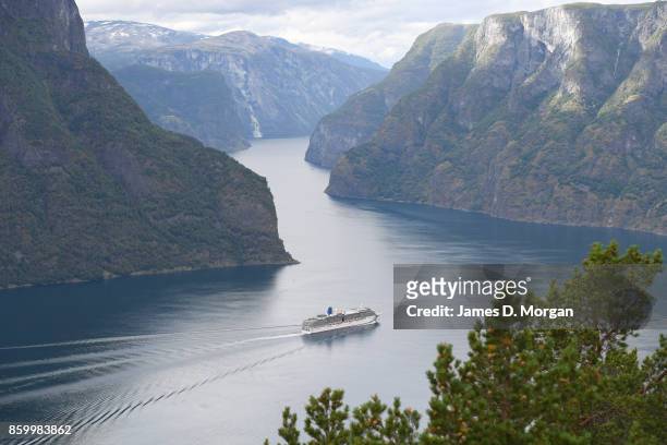 Cruise ship seen sailing through Norwegian Fjord on February 8th 2017 in Norway.