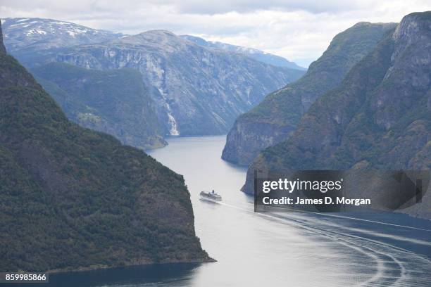 Cruise ship seen sailing through Norwegian Fjord on February 8th 2017 in Norway.