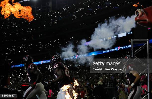 The Houston Texans offense takes the field before the game against the Kansas City Chiefs at NRG Stadium on October 8, 2017 in Houston, Texas.