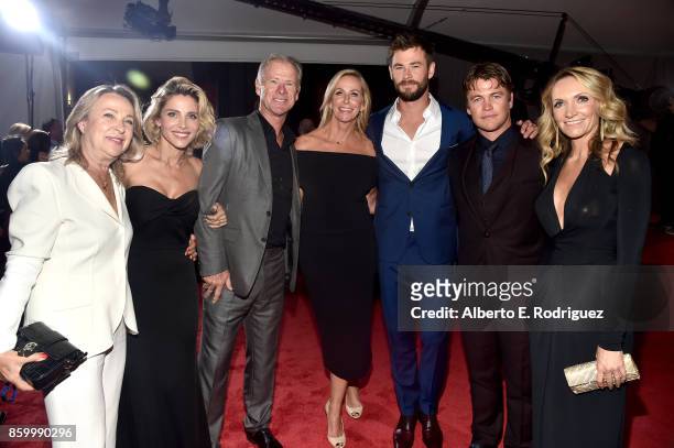 Actors Chris Hemsworth , Luke Hemsworth and family at The World Premiere of Marvel Studios' "Thor: Ragnarok" at the El Capitan Theatre on October 10,...