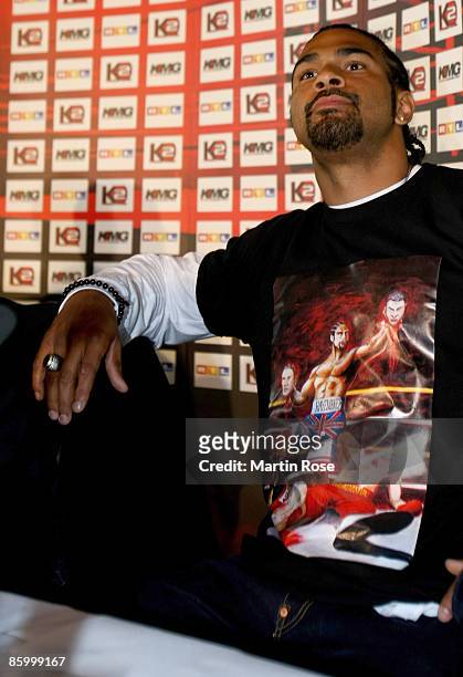 David Haye of United Kingdom attends the press conference at the Veltins Arena auf Schalke on April 16, 2009 in Gelsenkirchen, Germany. The IBF - IBO...