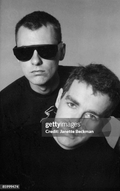 Portrait of British electronic and pop group the Pet Shop Boys, Neil Tennant and Chris Lowe , New York, New York, 1985.