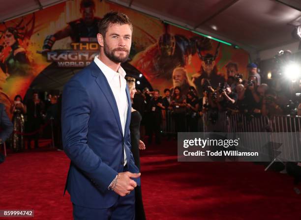 Chris Hemsworth attends the premiere of Disney And Marvel's "Thor: Ragnarok" on October 10, 2017 in Los Angeles, California.