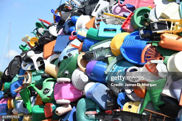 Large recycled plastic fish sculpture in Helsingor situated infront of the Kronborg Castle in Helsingor in Denmark in July 28th 2017.