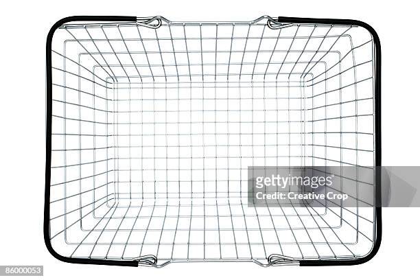 overhead view of empty steel wire shopping basket - convenience basket stock pictures, royalty-free photos & images