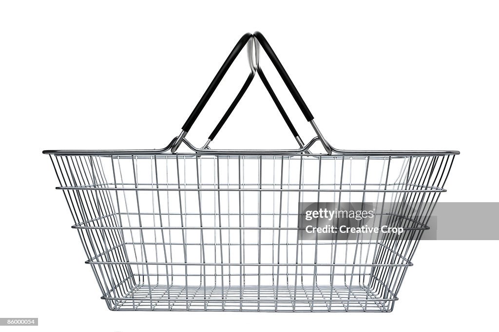 Side view of steel wire shopping basket