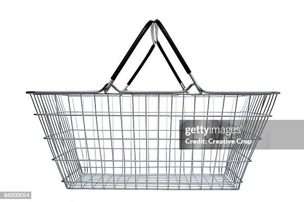 side view of steel wire shopping basket - single object stock pictures, royalty-free photos & images