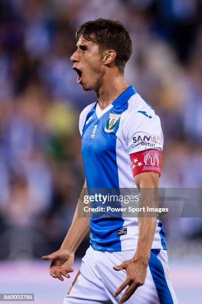 Alexander Szymanowski of CD Leganes reacts during the La Liga 2017-18 match between CD Leganes and Atletico de Madrid on 30 September 2017 in Madrid,...