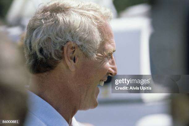 Paul Newman, as team owner, laughs while attending the Can Am held on August 10, 1980 at Brainerd International Raceway in Brainerd, Minnesota.